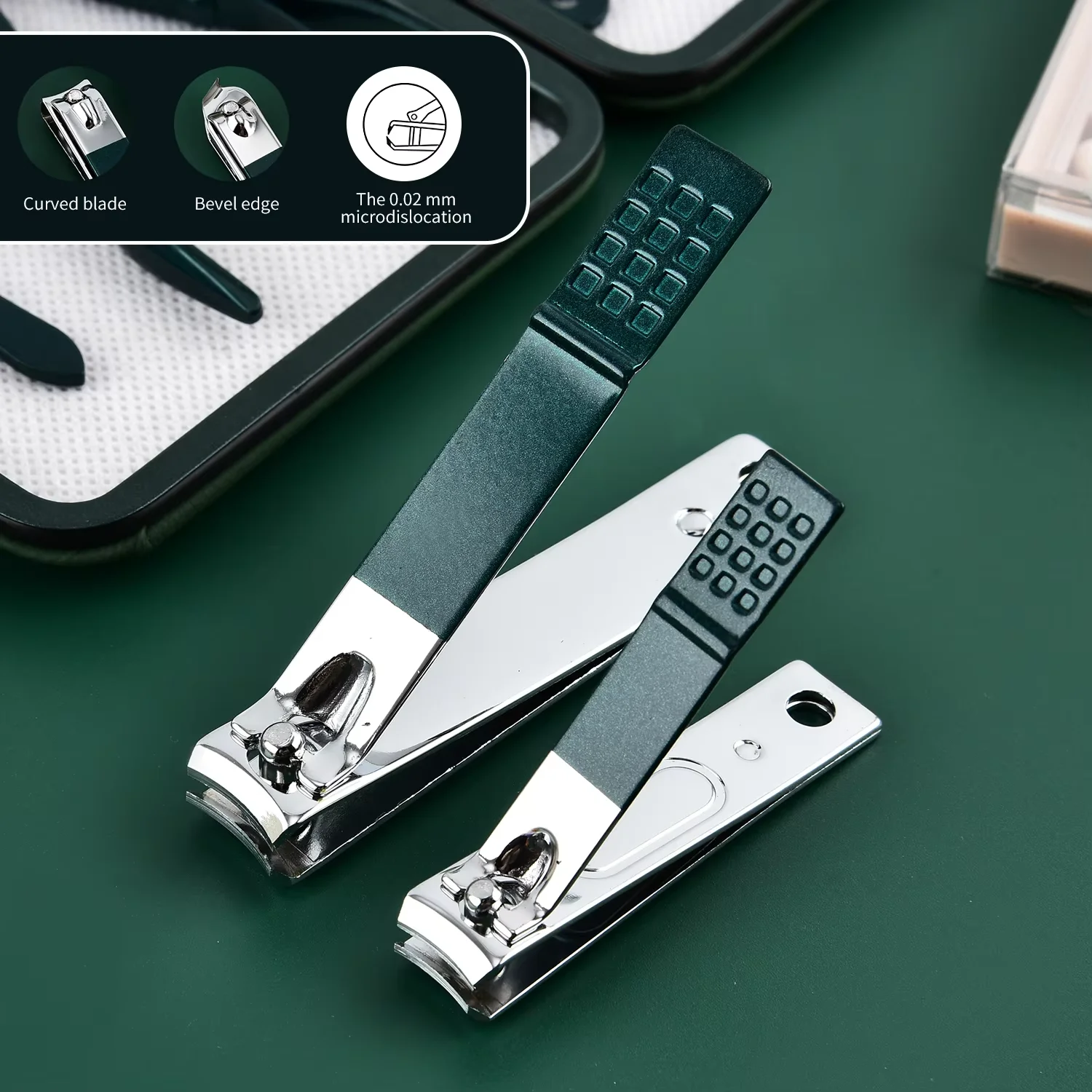 18/12/10/7 pcs Spring Green New Stainless Steel Nail Clippers Set Grooming Tool Set With Portable Case Manicure Art Tool image 3