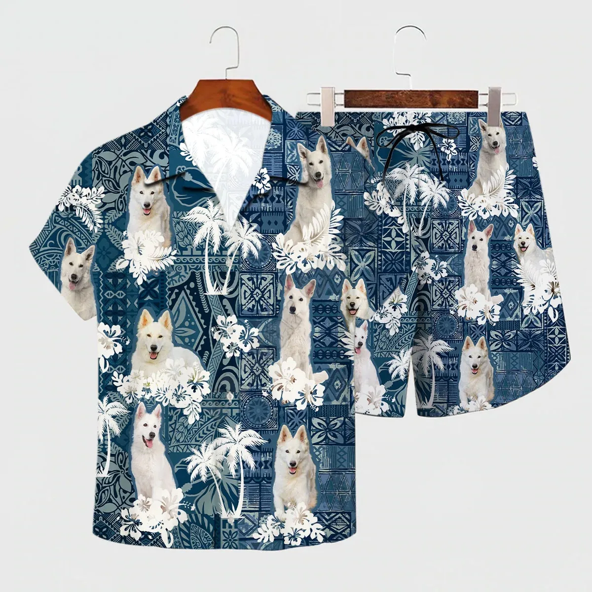 Traje de verano de West Highland White Terrier, conjunto Hawaiano con estampado 3D, camisa hawaiana + Pantalones cortos de playa para hombres y