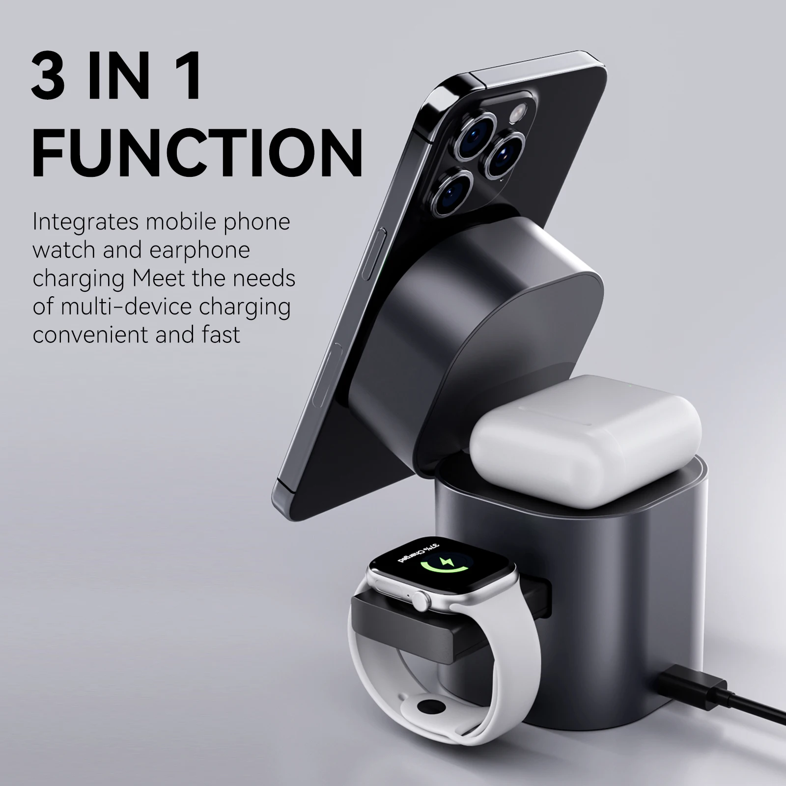شاحن محطة شحن 3 في 1 قابل للتعديل شاحن لاسلكي سريع محمول لهاتف iPhone 16 ~ 12 Pro Max iWatch AirPods #3