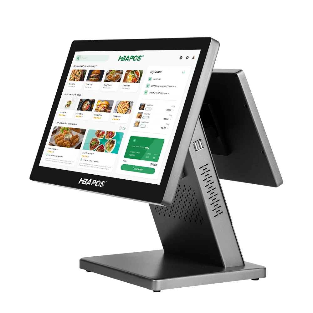 ATV&UTVHBAPOS Billing Machine 15.6''+11.6'' Black/White Dual Screen Desktop Pos System for Restaurant