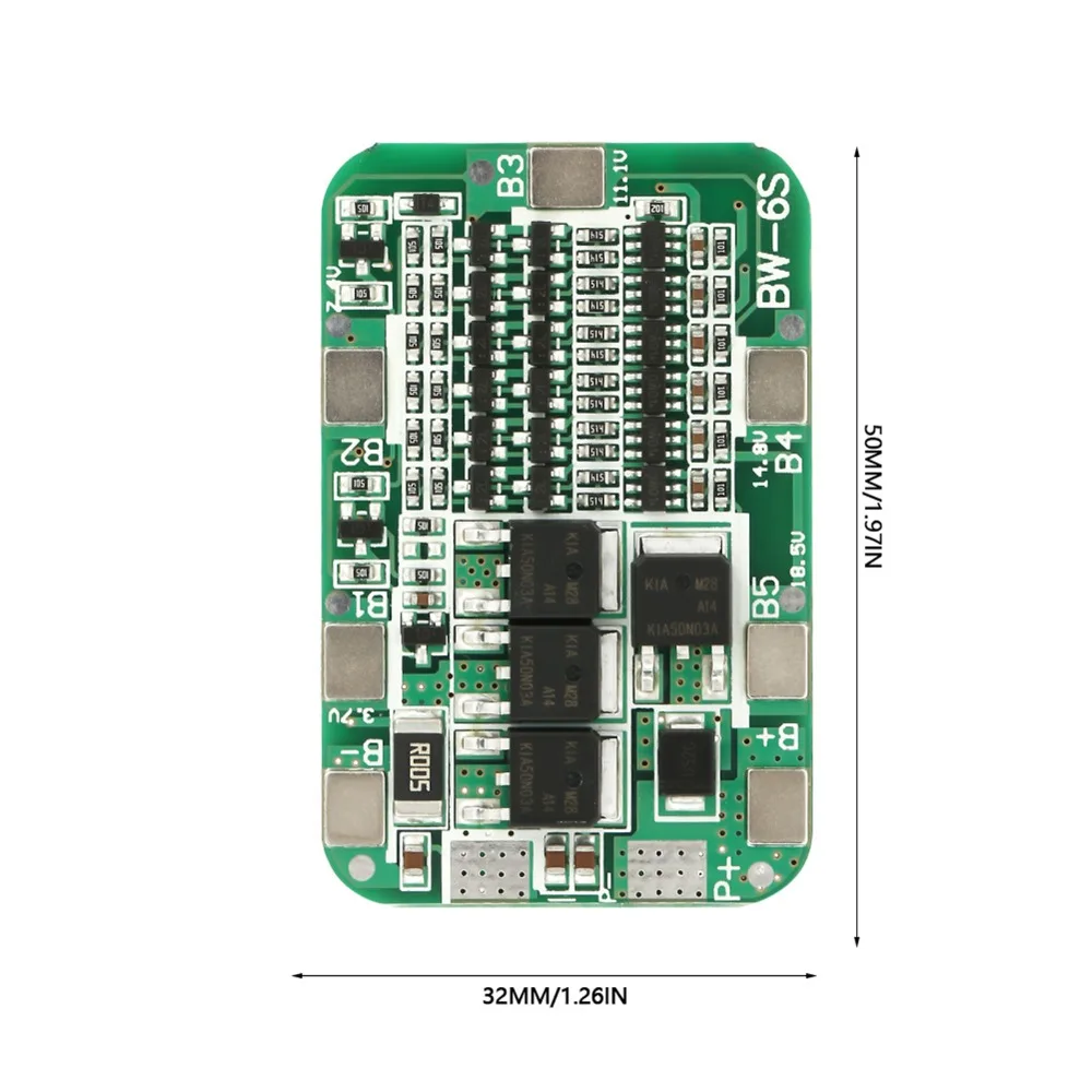 2pcs 12A Current 6S Battery Protection Board 24V Voltage Lithium Battery Protection Board for 18650 Li Ion Cell