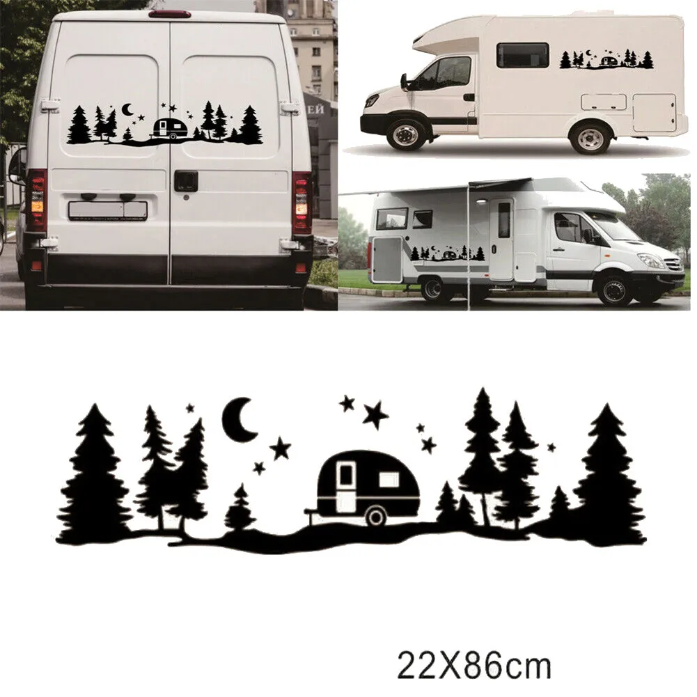 86x22cm Car Vinyl Film Black Car Stickers Star Moon Tree Graphic Waterproof DIY Styling Wrap Motorhome Detailing Car Accessories