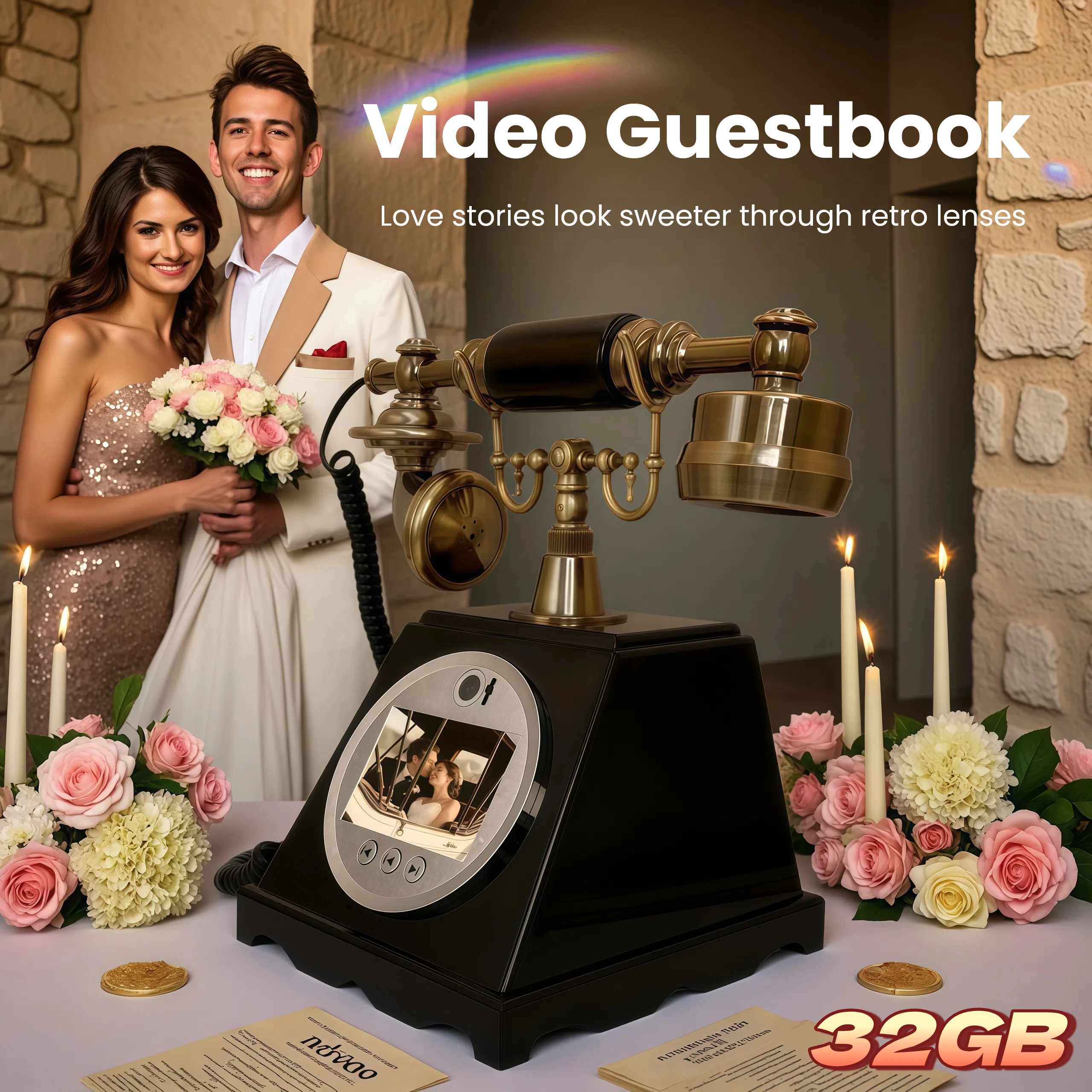 Vintage Telephone Guest Book Wedding Specialized Video Message Book Guest Wishes Recording Unique Audible Memory Keepsake Gift