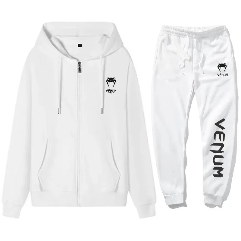 El nuevo conjunto americano para hombres de otoño e invierno es una sudadera con capucha y pantalones de chándal sueltos, informales, deportivos y para entrenamiento físico.