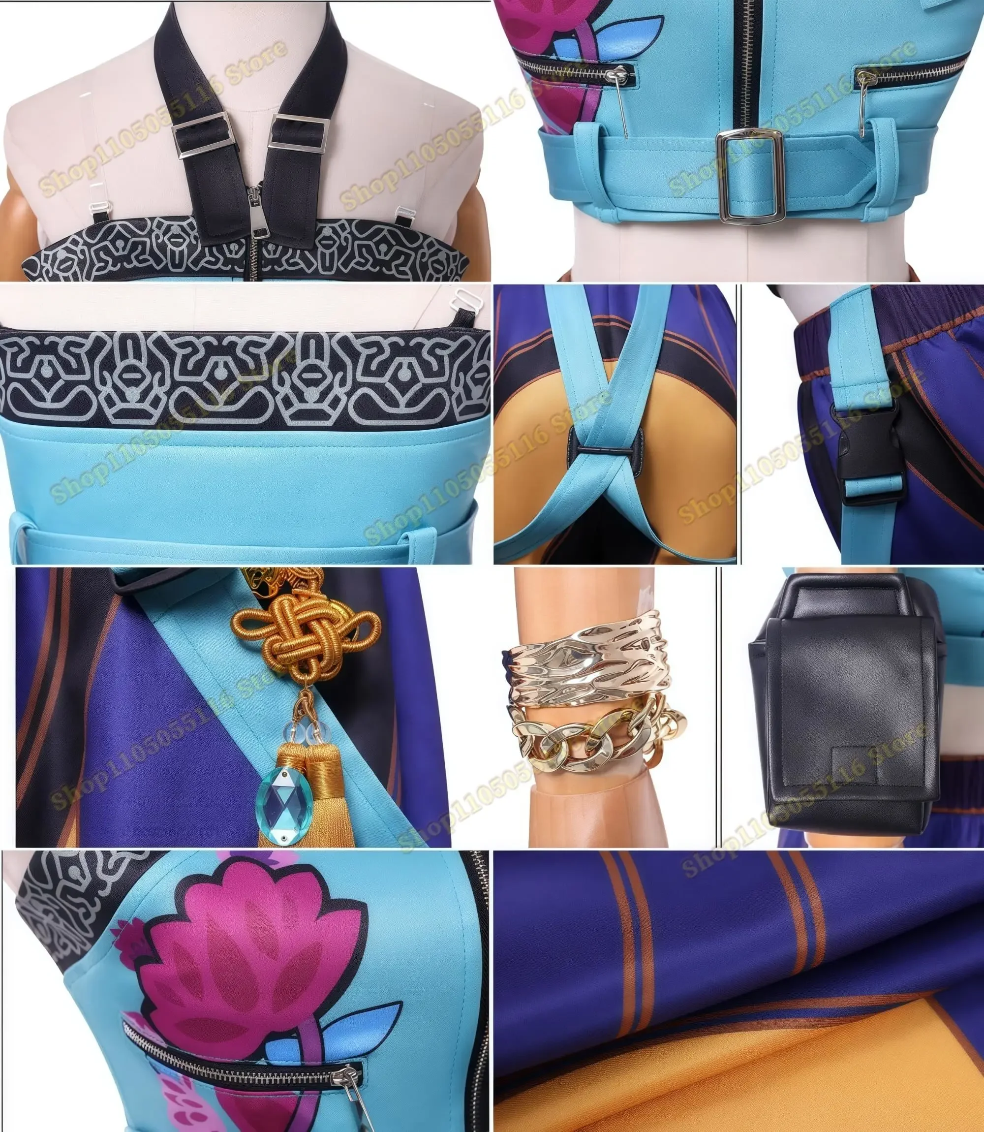 Demon Hunters Cosplay Costume, 16-Piece Huntrix Zoey Outfit w/Wig, Halloween Female Idol Performance Attire with Wigs