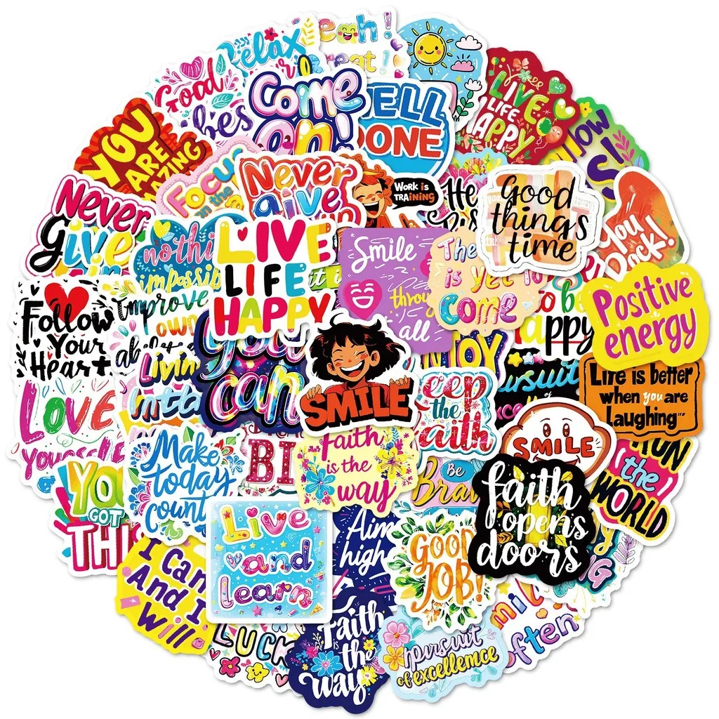 50Pcs Positive Uplifting English Phrase Stickers, PP Material Waterproof Decorative Decals for DIY Journal Anime Worlds Store