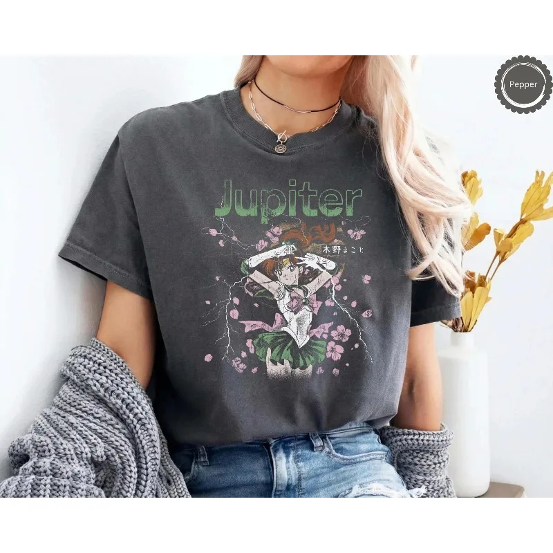 Camiseta de algodón holgada y transpirable unisex de verano con diseño de Sailor Jupiter Makoto Kino, Sailor Moon, Anime y Manga de los años 90