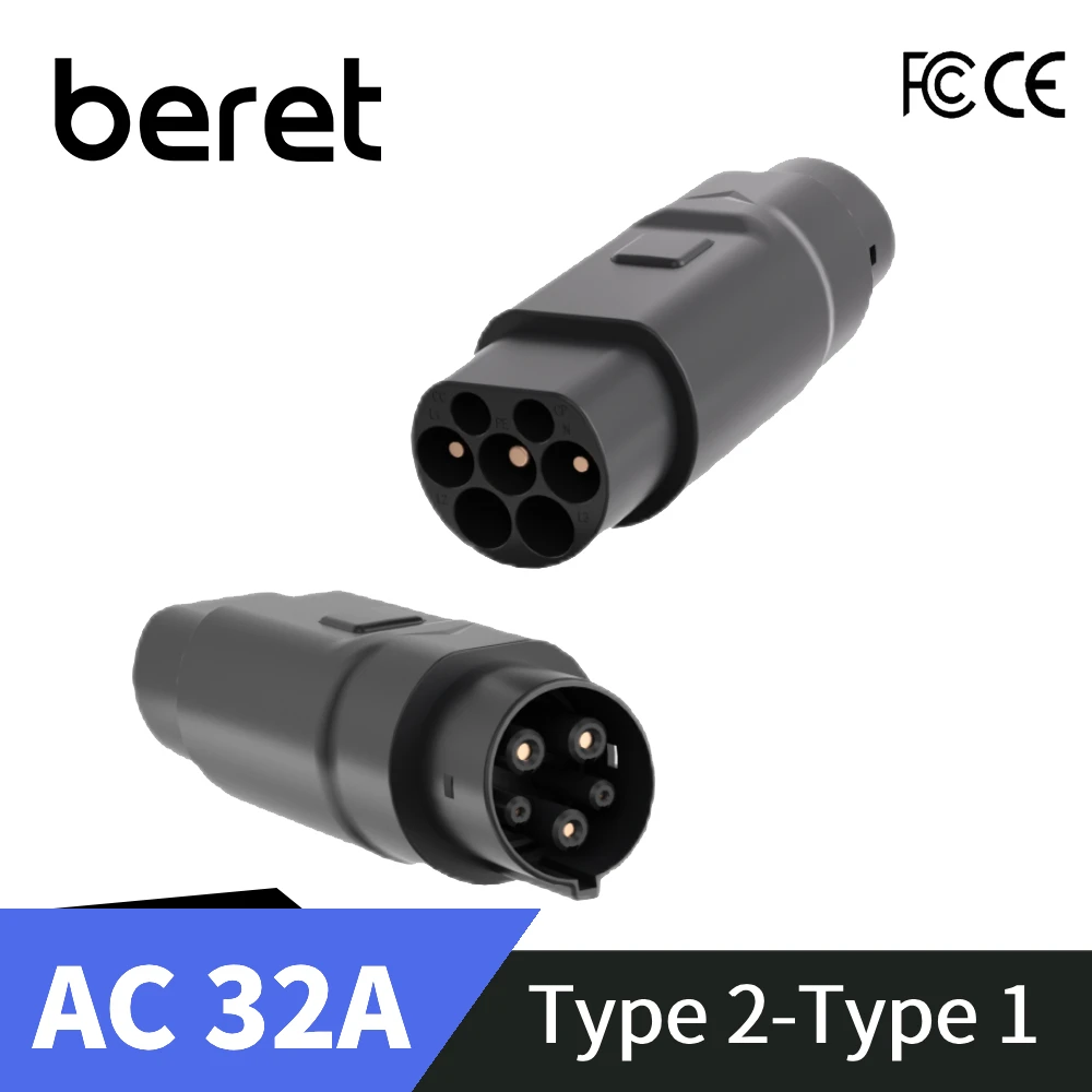Type2 to Type1 EV Charger Adapter 32A Single Phase Compatible with Type 2 Charger for Electric Car with Type 1 Charging Socket