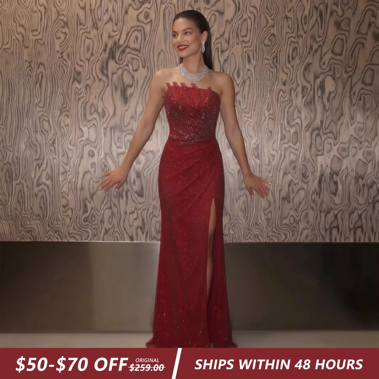 Mermaid Evening Dress Caramel Burgundy Crystal 2026