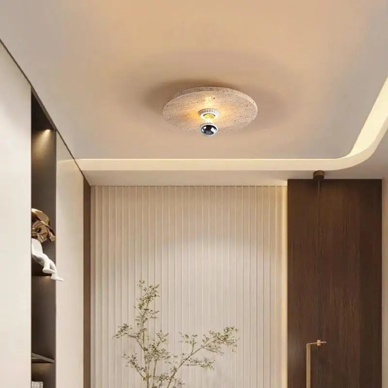 Travertine Stone Ceiling Light Aisle Corridor Balcony LED Lighting Fixture for Living Dining Room Bedroom Wabi Sabi Ceiling Lamp
