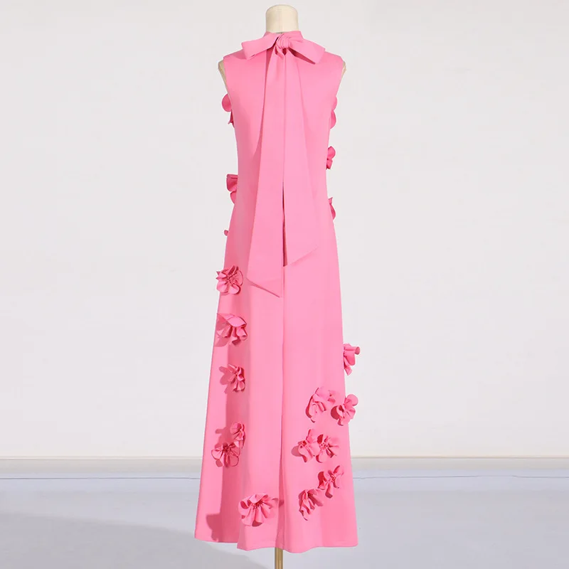 Pink Floral Prom Dress Sexy Sleeveless High Neck Party Evening Gown Formal Long Celebrity Cocktail Backless Robe