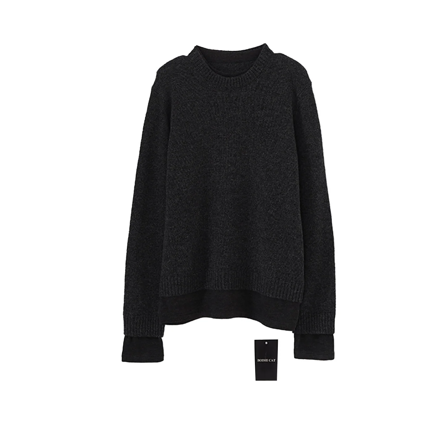 

Skin-friendly Wool Design Sensation Double-layer round Ne Fake Two-piece Sweater Versatile Casual Top for Women