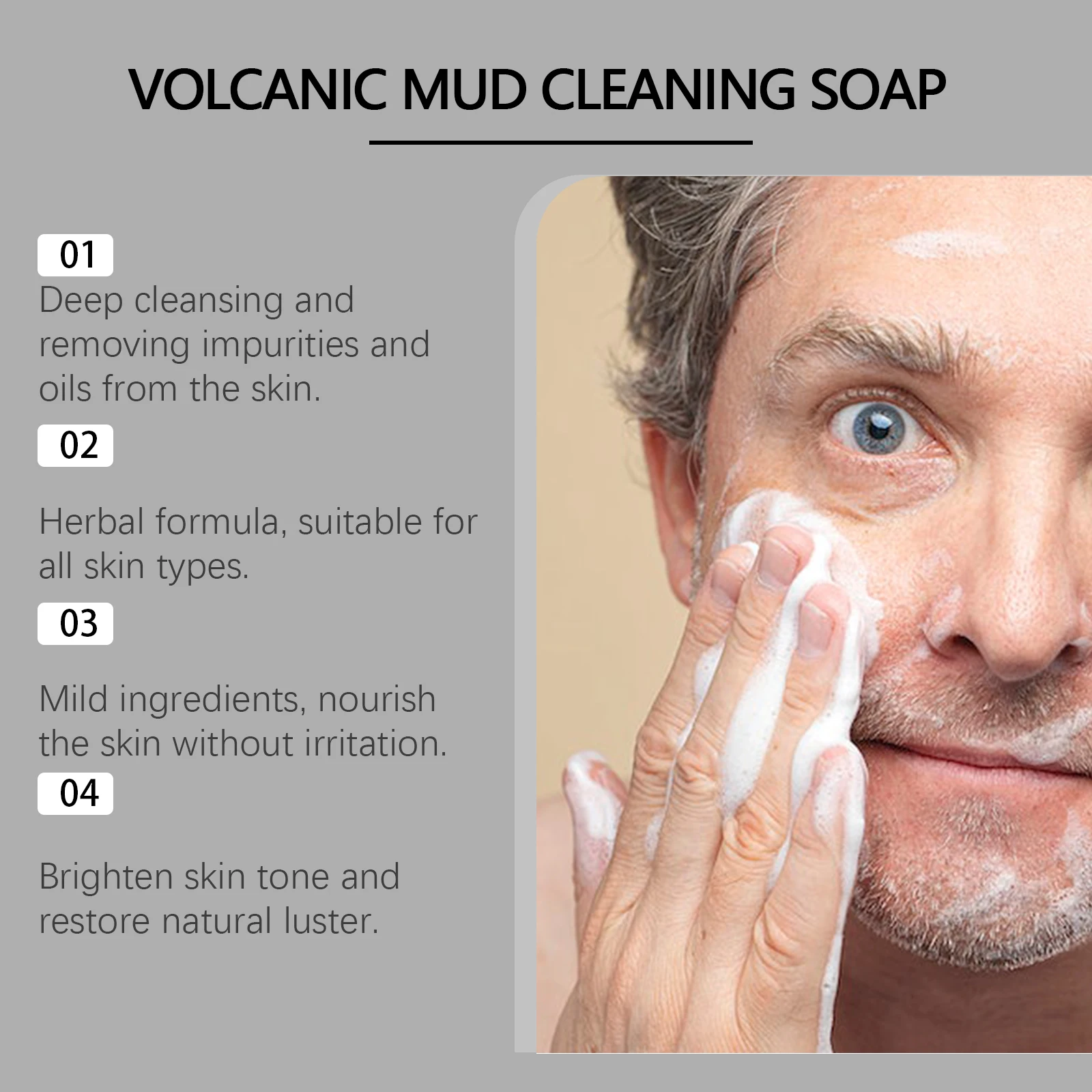 Volcanic Mud Soap Pimples Blackheads Remover Acne Oil Control Face Wash Brightening Soothing Moisturizing Men Body Cleaning Soap