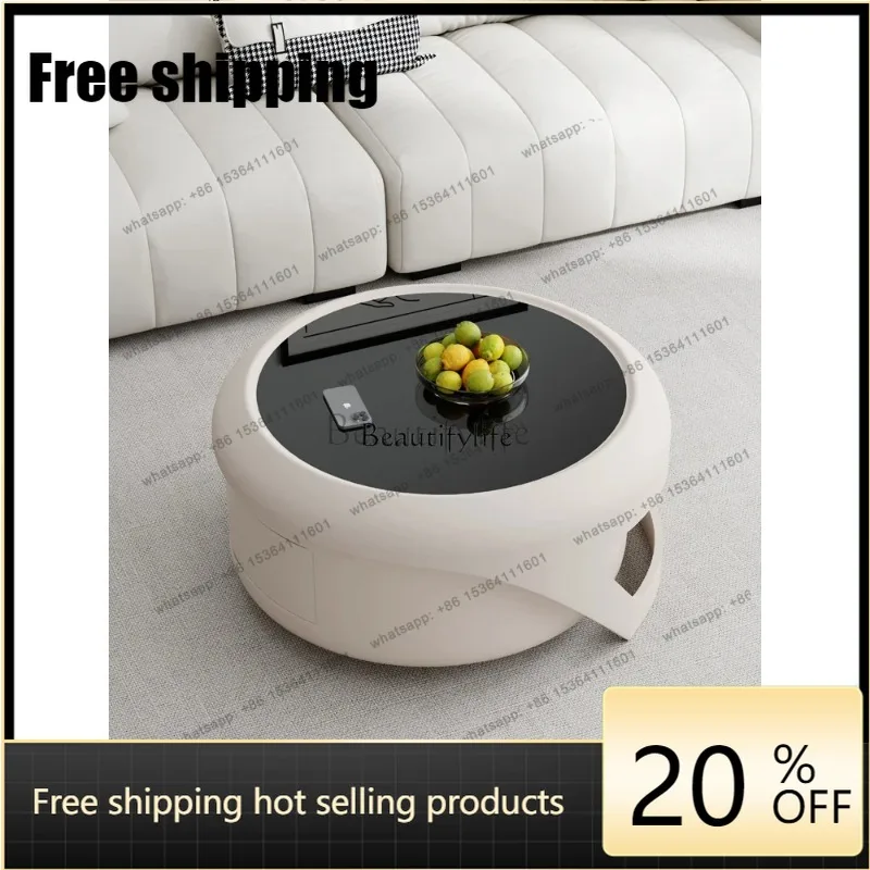 Cream Style Coffee Table Living Room Set Tempered Glass High-End Round Shape Factory Direct