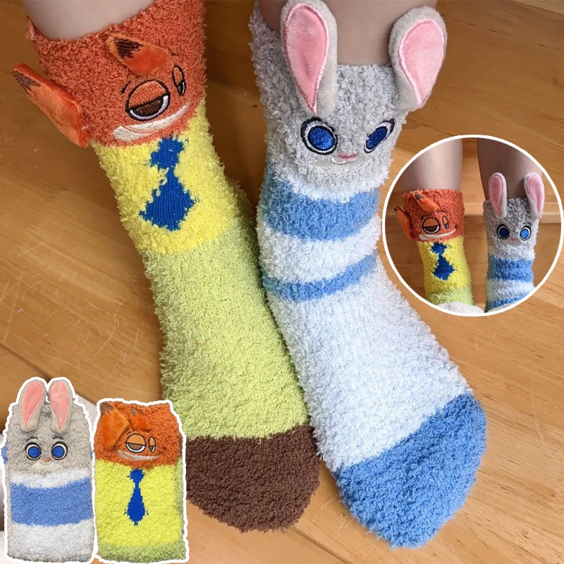 

Носки для взрослых Disney Zootopia Nick & Judy — плюшевые термоноски из кораллового флиса до середины икры, милый подарок для пары с дизайном кино