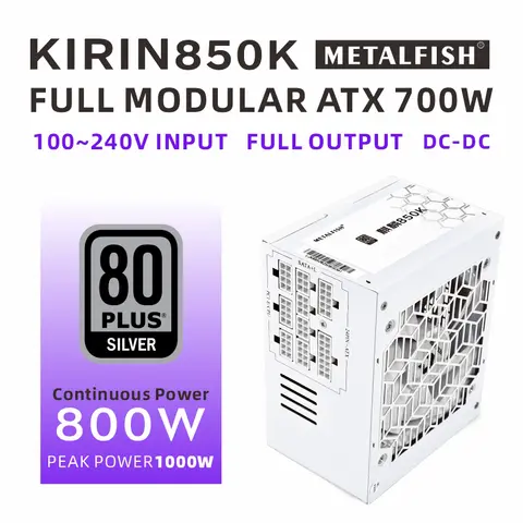 METALFISH KIRIN850K White ATX Power Supply 600W 700W 80PLUS SILVER PSU for Gaming computers 700W Optional full module(100-240V)