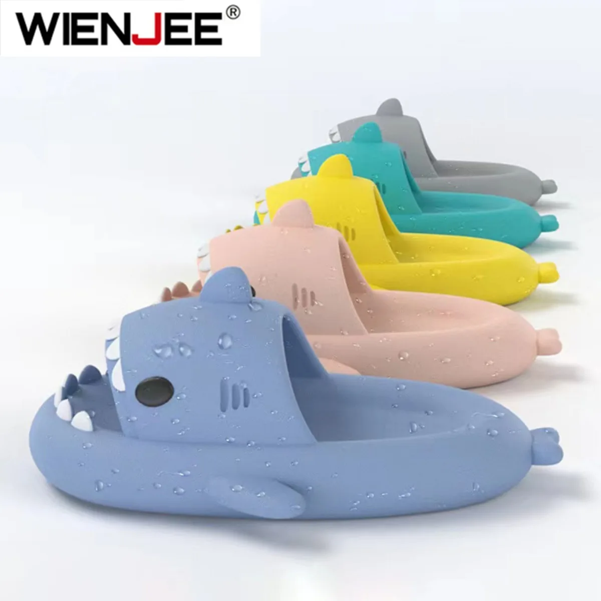 

Летние тапочки для пар для взрослых с изображением акулы для мужчин и женщин, пляжная обувь, домашняя обувь из ЭВА с героями мультфильмов, обувь на плоской подошве для ванной, нескользящие сандалии