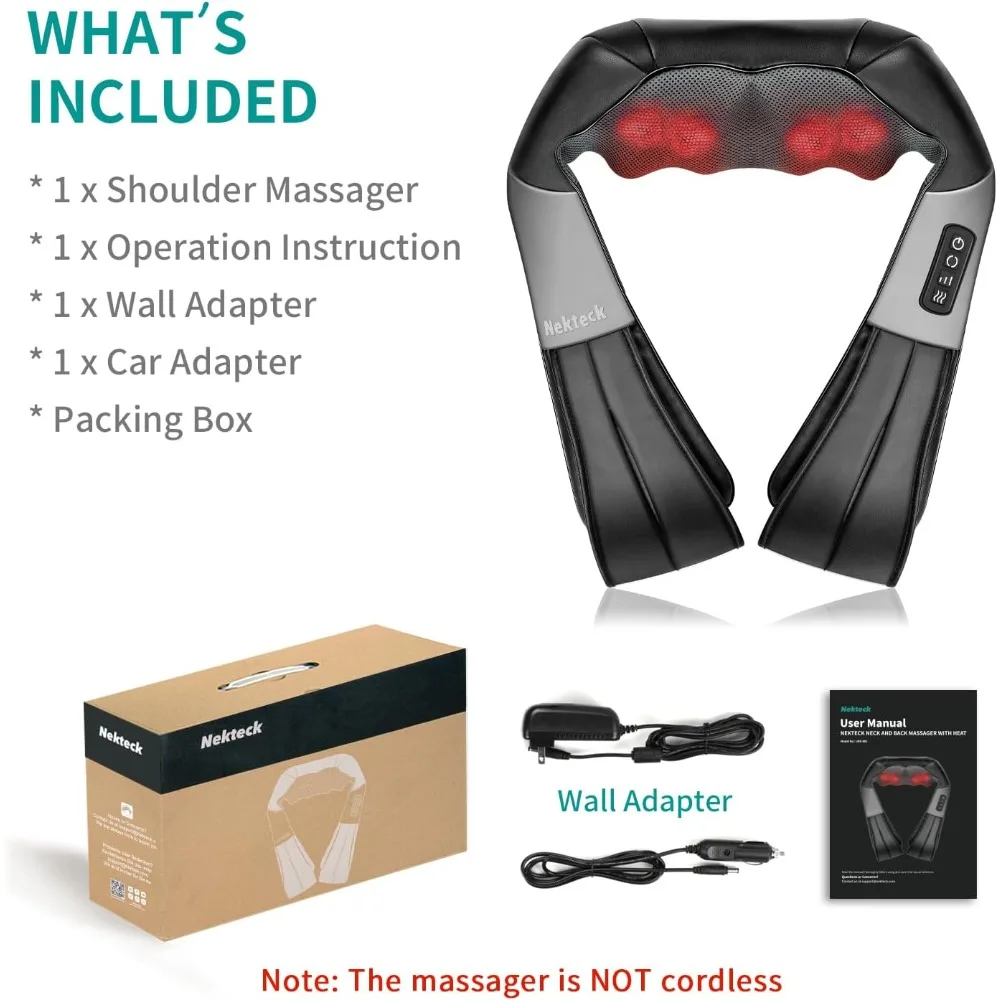 

Shiatsu Neck and Back Massager with Soothing Heat, Electric Deep Tissue 3D Kneading Massage Pillow