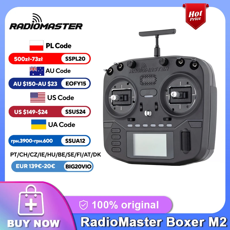 

RadioMaster Boxer Radio Controller RLRS/ CC2500/ 4in1 2.4G 16CH (M2) EdgeTX Dual-Band Dual 1W Gemini Xrossband Transmitters