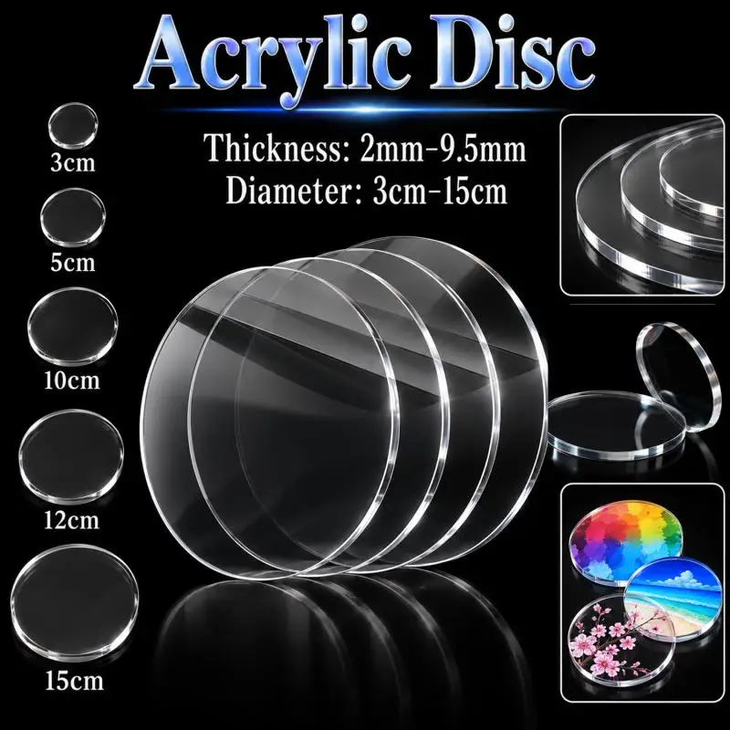 1~20pcs Clear Acrylic Board Sheets Perspex Plate Thick 2mm 3mm Clear Round for Photo Frame Display DIY Cake Topper Baking Decor