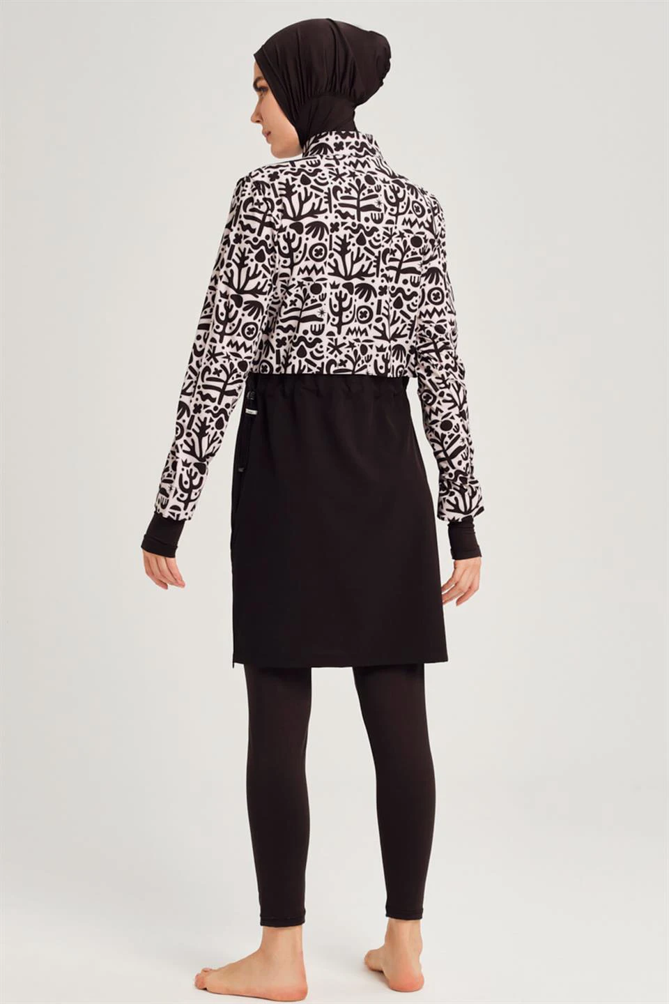 4 ピース/セットブルキニファムムスリムプリントジッパー付きスポーツウェアルーズフィット伸縮性 UPF50-UV 保護水着