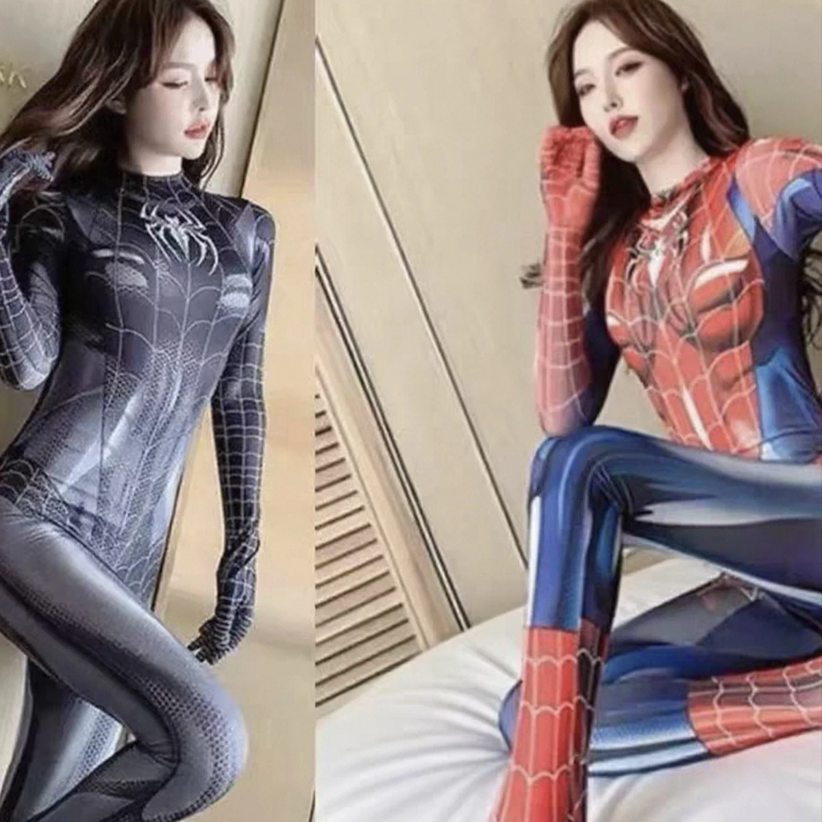 3D Printing Yourself - ハロウィンコスプレコスチューム スパイダーウーマン スーパーヒーローコスチューム ブラックキャット タイト 3Dプリント