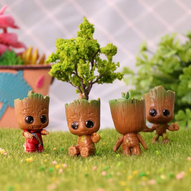 Figuras de acción de Marvel Groot para niños, modelos de decoración de Anime, regalos de cumpleaños, juguetes lindos, escritorio de coche