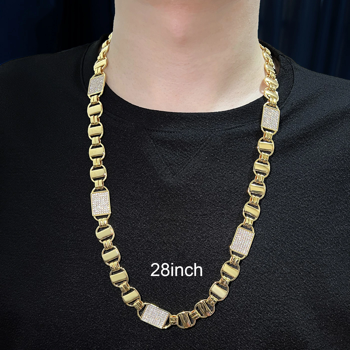 CUC 14mm Square Clustered Cuban Chain Necklace For Men Women HipHop Link Gold Color Iced Out Zirconia Fashion Rock Jewelry Gift