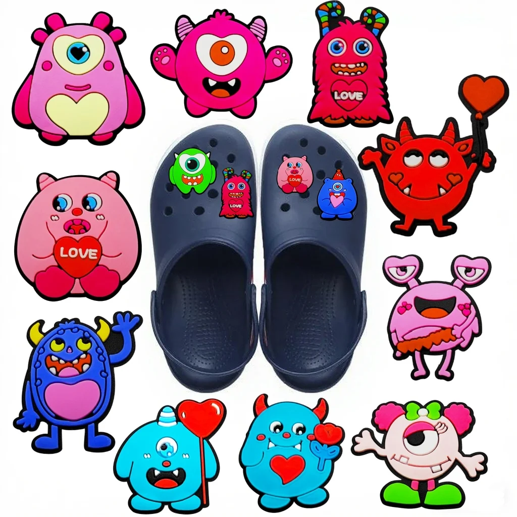 

1-12pcs Valentine's Day little monster Shoe Buckle Charms Funny Character for Clogs DIY Accessories For Kids Xmas Birthday Gifts