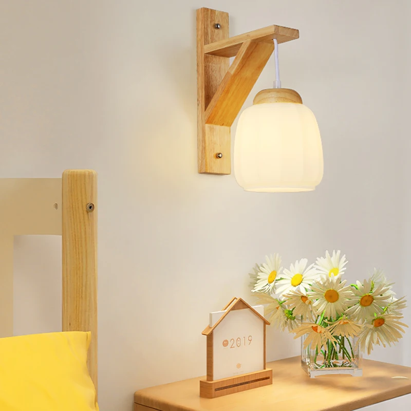 Japanese Wood Wall Lamp Wabi-sabi Style Bedside Light Fabric Lampshade Chinese Lantern Wall Light for Living Room Restaurant E27 image 2