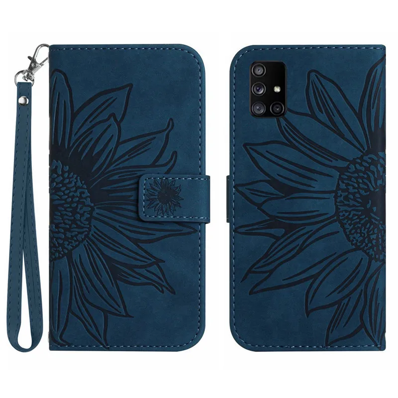 Sun Flower Flip Cover Case on For Samsung Galaxy A51 A81 A71 A91 A41 A21s A01 A21 A515F A 51 Leather Cases Pattern Phone Shell