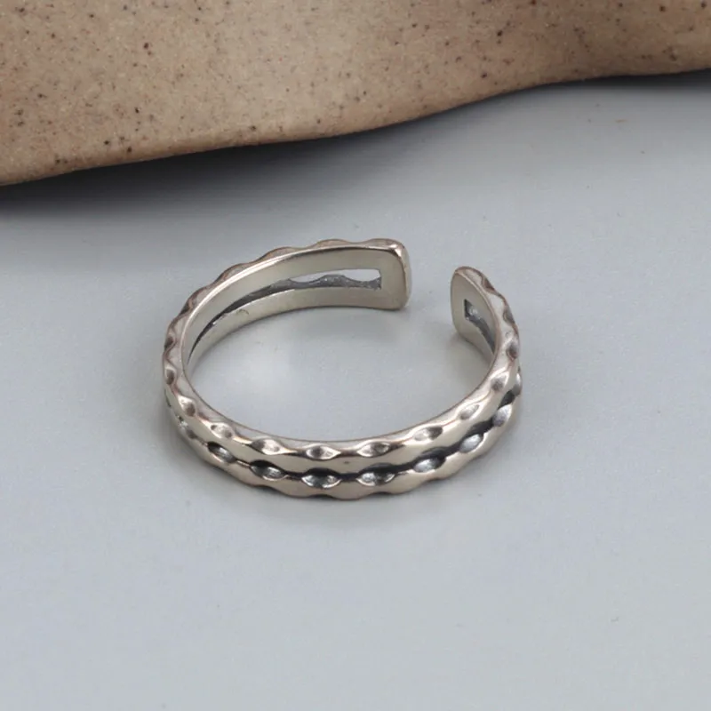 Really S925 sterling silver simple double ring female retro bright spot small people trend fashion eaten finger ring