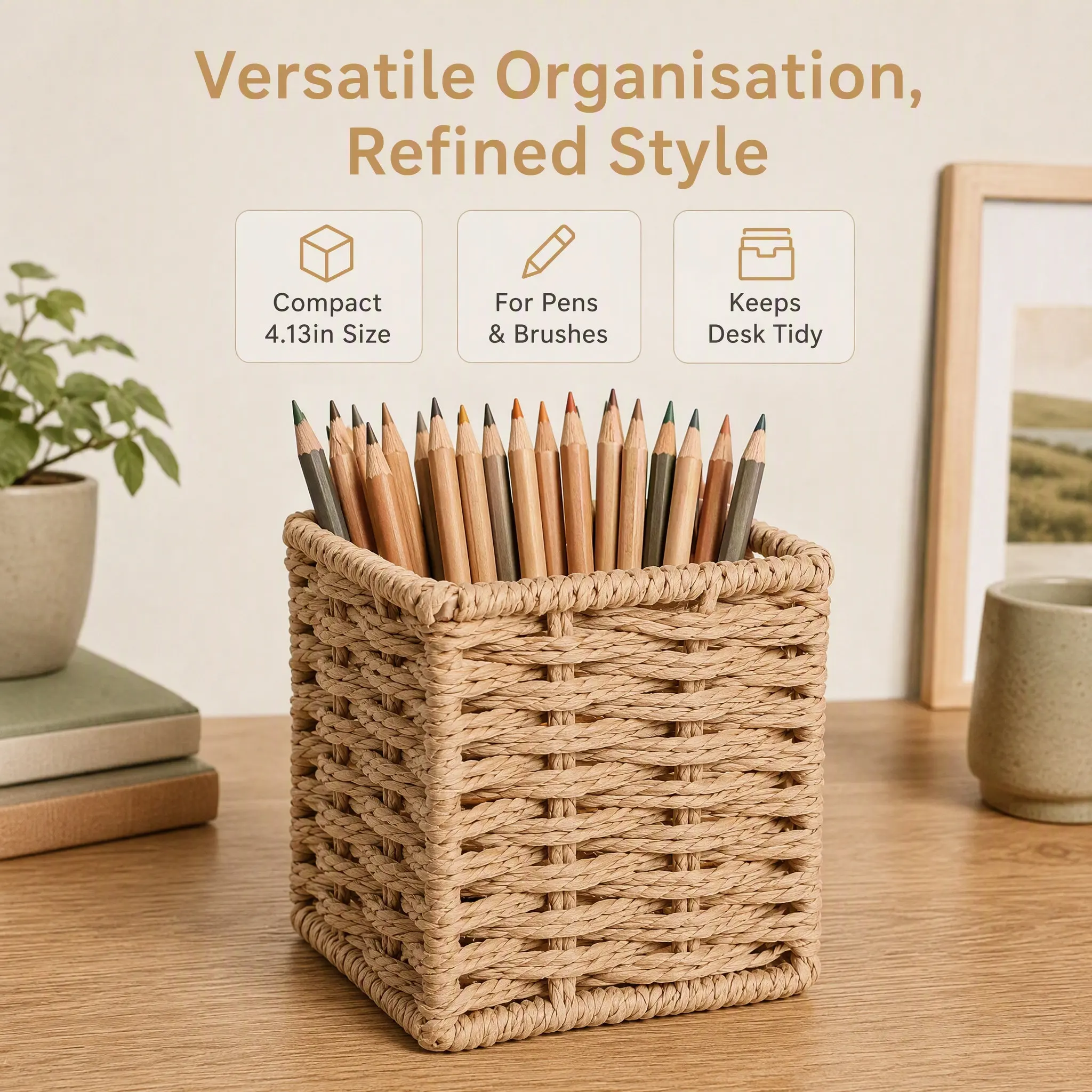 Paper Rope Pencil Holder Small Beige Desk ganizer Stationery Pens Cup Storage Iron Vertical Practical Jewelry Display