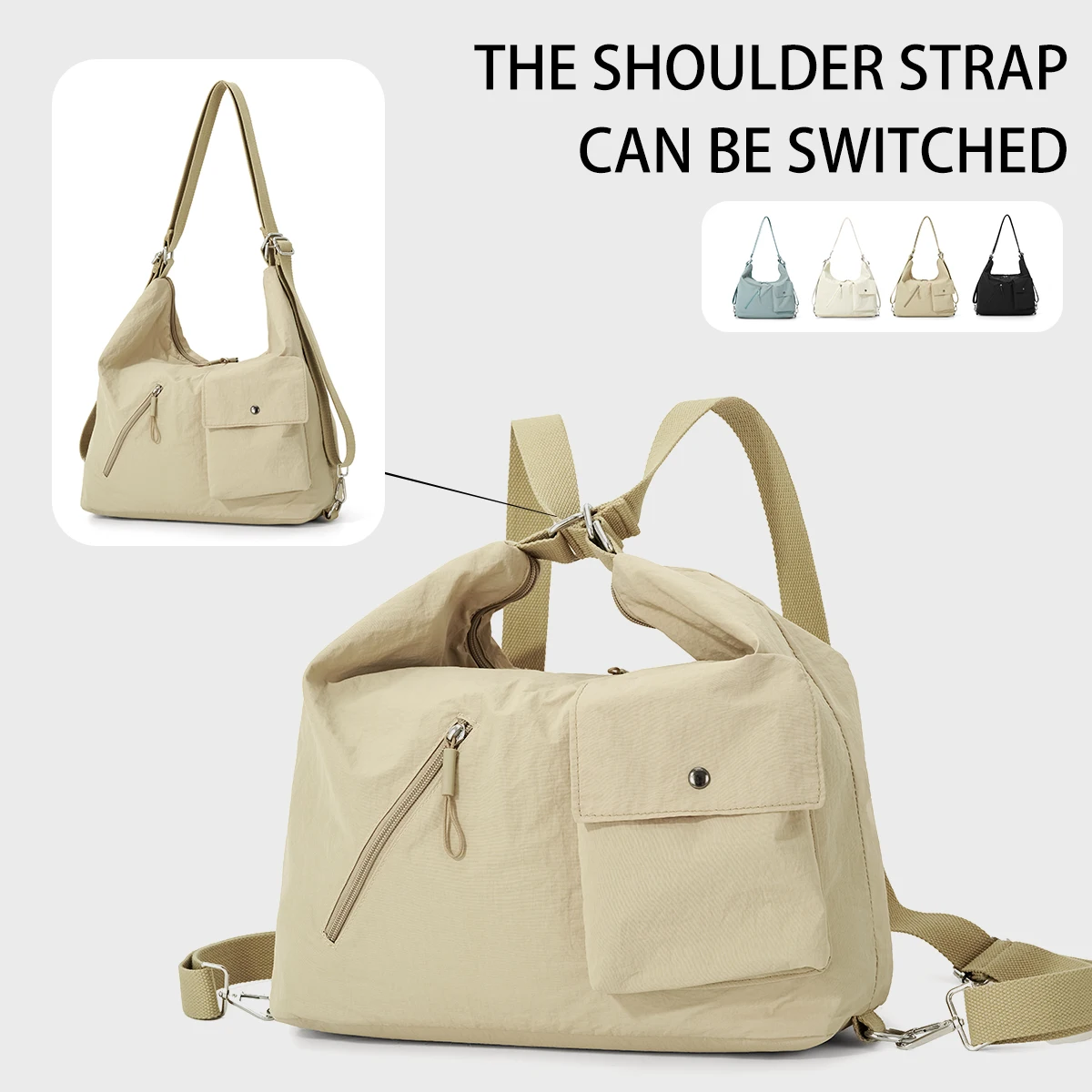Nylon Tote Bag, Large Capacity, Suitable for Students, Commuting, Casual, Versatile, Shoulder Bag, Travel, Shopping Bag, Crossbody Dumpling Bag, Mommy Bag, for Travel and Shopping