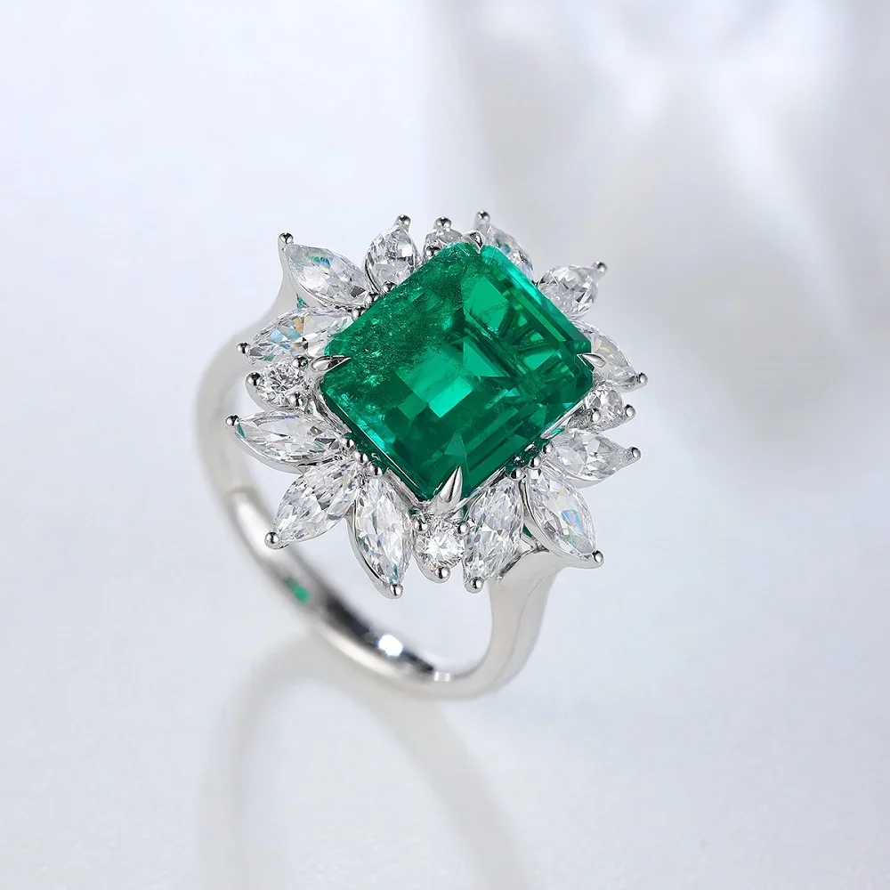 RUIF Custom Design 4.61ct Colombia Color Lab Grown Emerald Ring S925 Silver Engagementring for Women