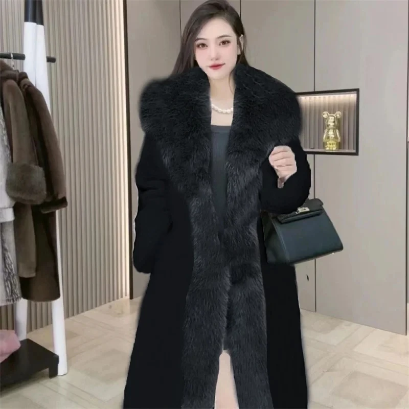 2024 Winter New Warm Imitate Mink Fur Grass Coat For Women Fur And Fur Integrated Fox Collar Mid Length Coat Trend Woolen Collar