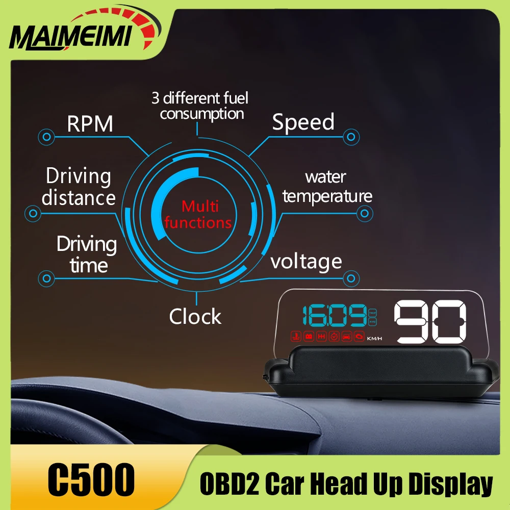 

NEW HUD C500 OBD2 Head Up Display Windshield Projector Speedometer KM/H MPH Water Temp RPM Voltage Alarm Car Auto Accessories