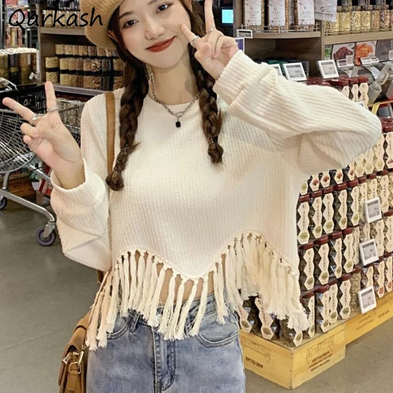 

Tassel Pullovers Women Irregular Sweaters Temper Knitted Autumn Casual Soft All-match Korean Style Girl Clothing Popular 2024