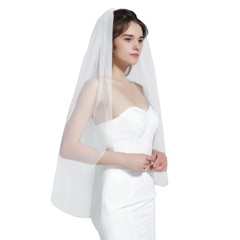 

Wedding Bridal Veil with Comb 1 Tier Cut Edge Fingertip&Cathedral Length