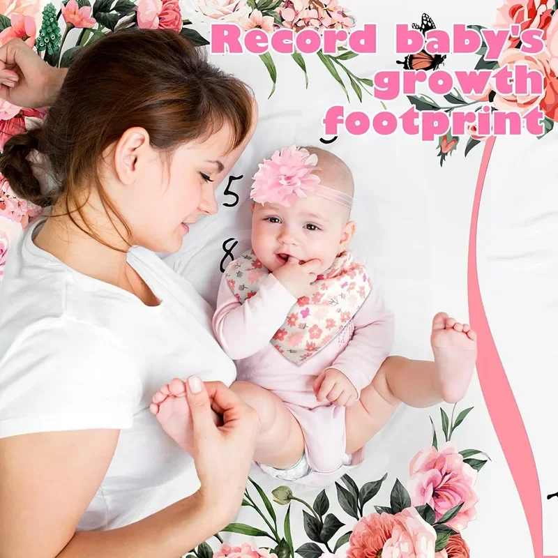 VIKAMA Baby Monthly Milestone Blanket Soft and Comfortable Newborn Full Moon & 100-Day Growth Calendar Memorial Photo Blanket