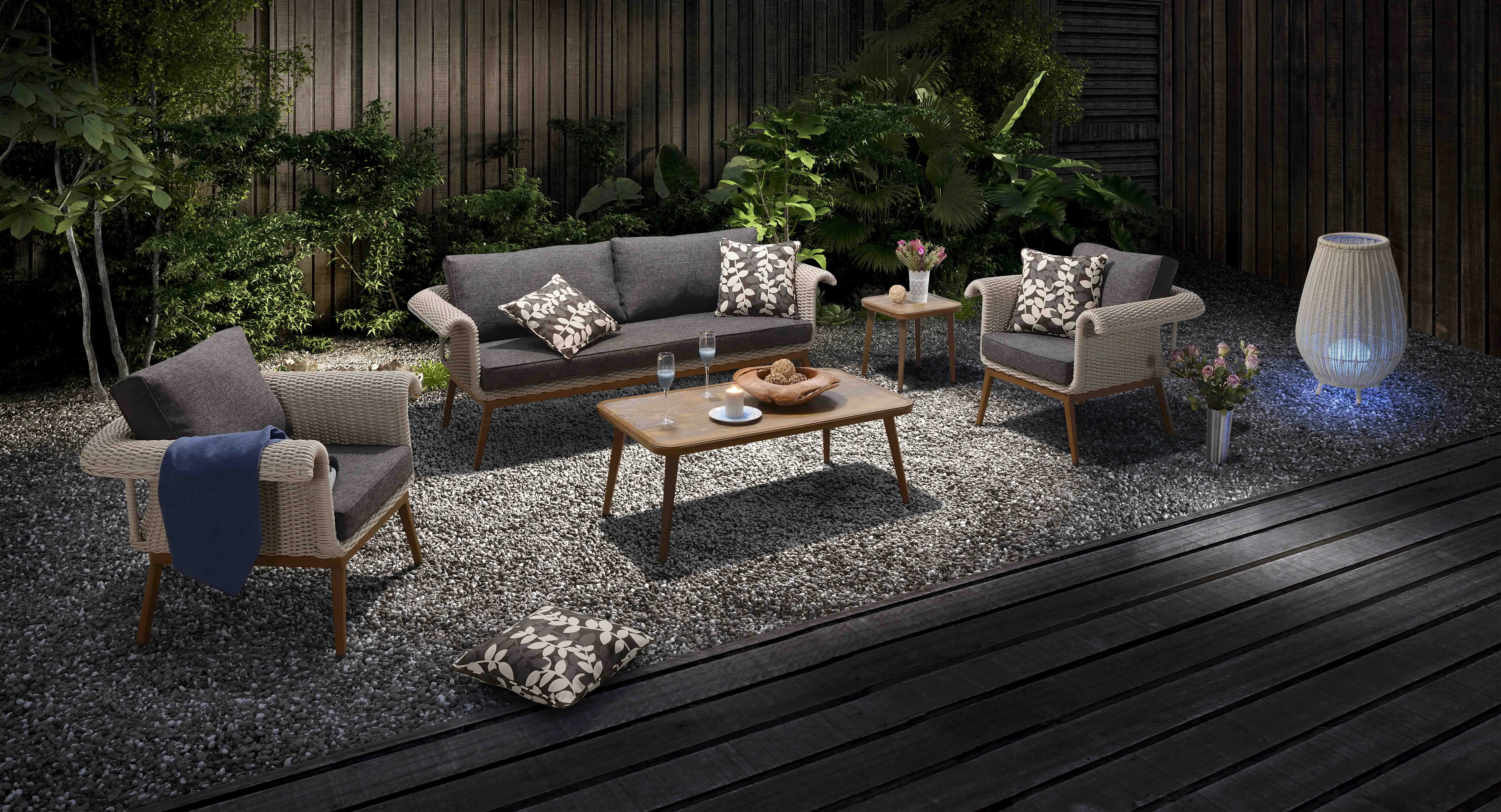 Nordic Modern Patio Wicker Table and Chairs Aluminum Pe Rope Weave European Style Outdoor Sofas Rattan Garden Furniture