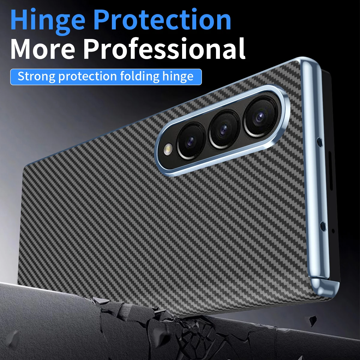 For Samsung Galaxy Z Fold 4 Case Plating Imitation Carbon Fiber Pattern Hinge Folding Shockproof Plastic Hard Cover Accessories