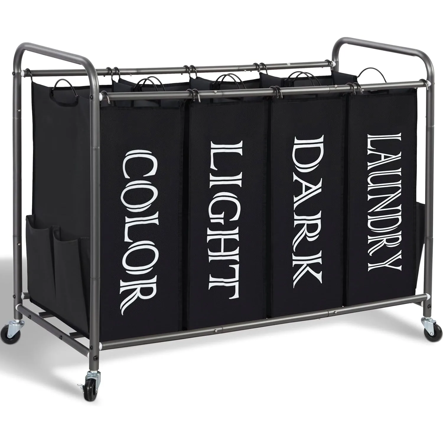 

Laundry Sorter, Divider with Side Pockets, Multi Separator Hamper Removable Bags and Rolling Lockable Wheels, Organizer Hamper,