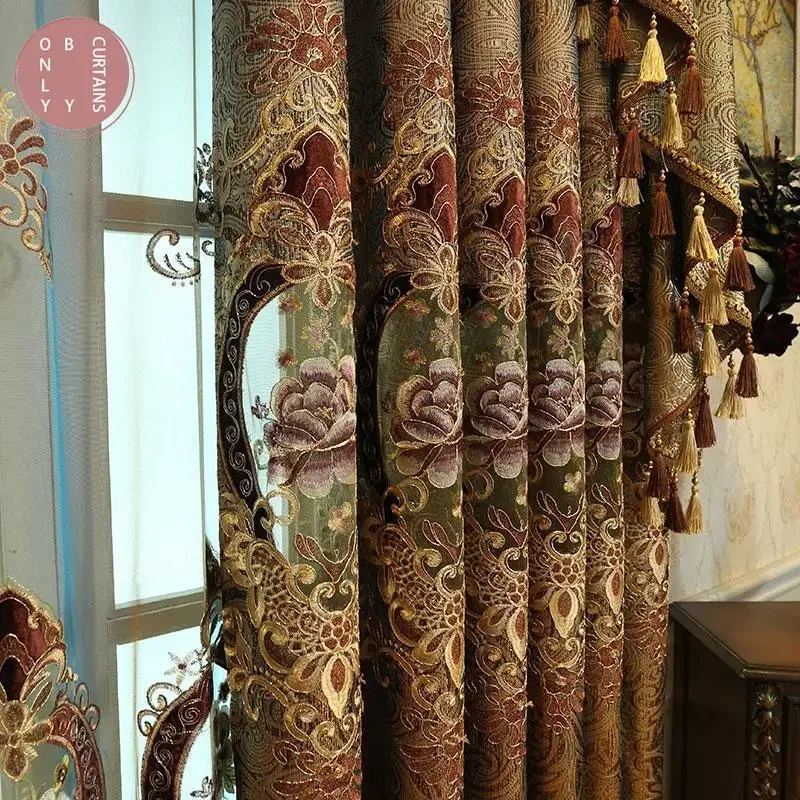 Luxury Embroidered Curtains for Living Room Curtain for Bedroom Europe Golden Velvet Modern Valance Windows Fancy Backdrop Tulle