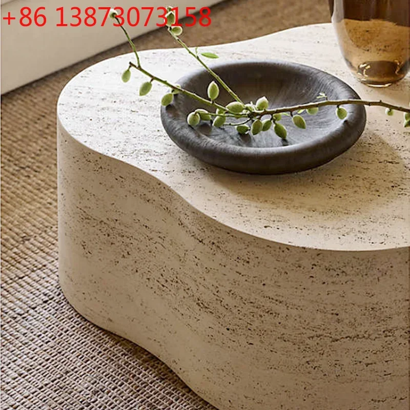 Medieval natural marble coffee table retro modern simple natural travertine special-shaped round square