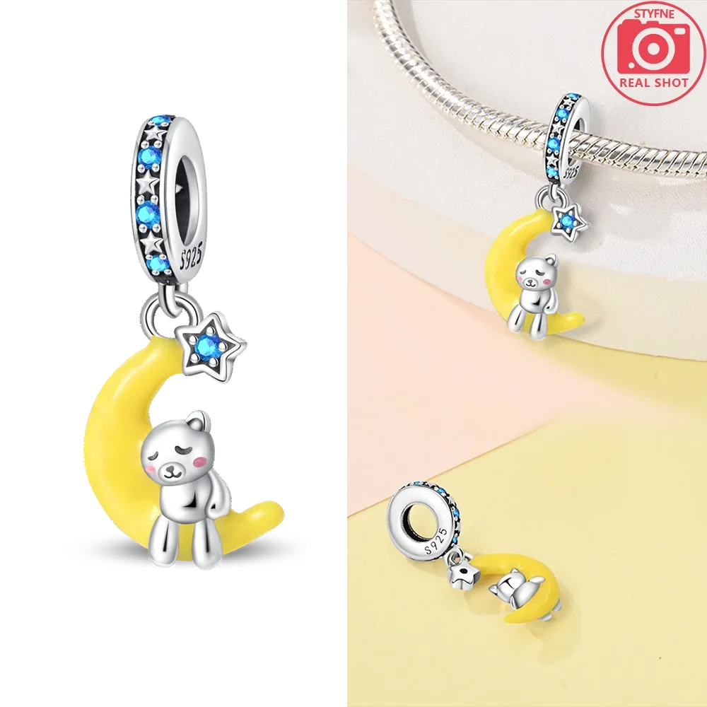 Nightglow Star Moon Silver Charms Beads, DIY Gift