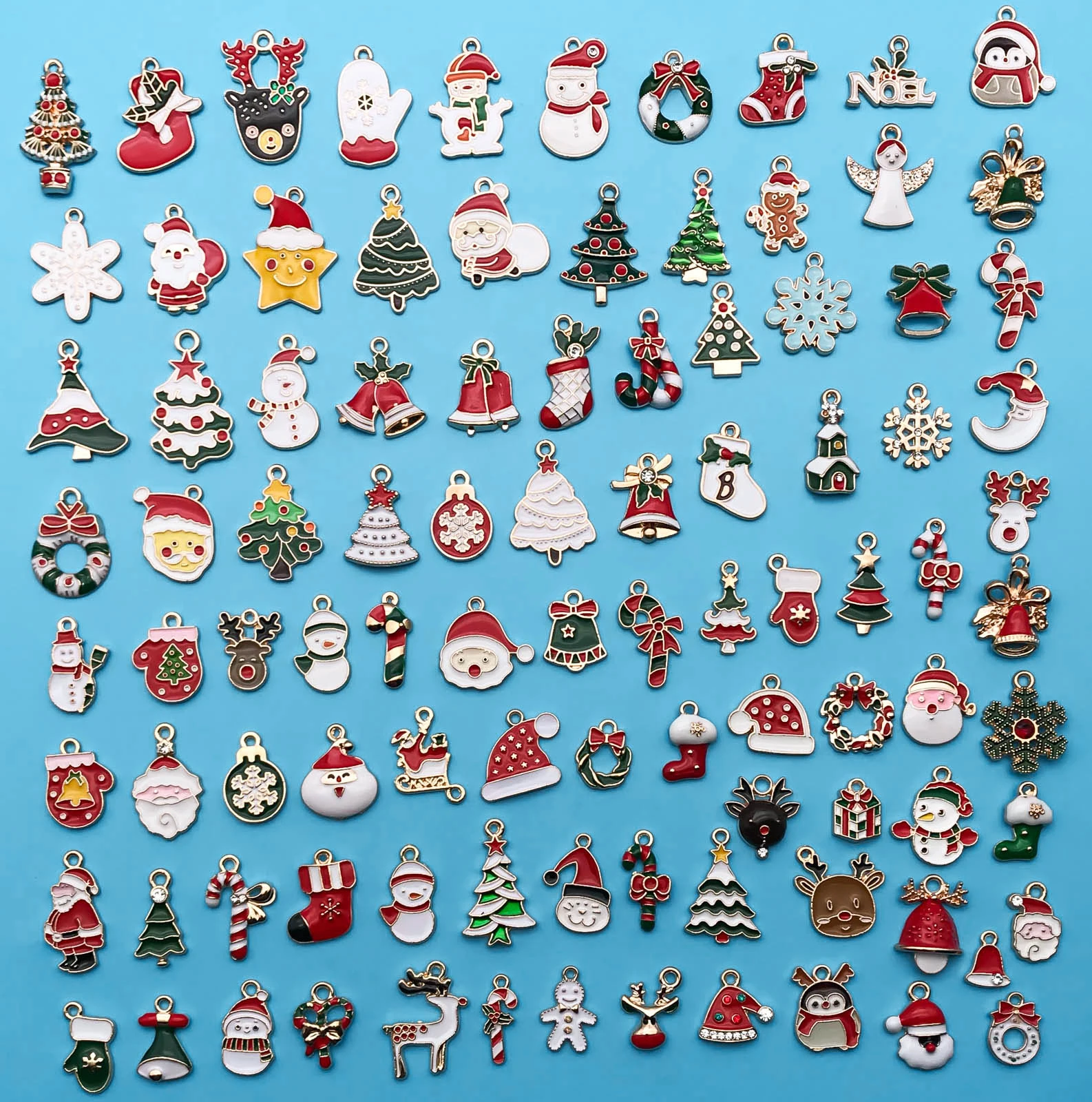 Randomly Mix 20/40/100Pcs Enamel Christmas Charms Snowman Santa Tree Penguin Reindeer Pendant For DIY Jewelry Making Accessories