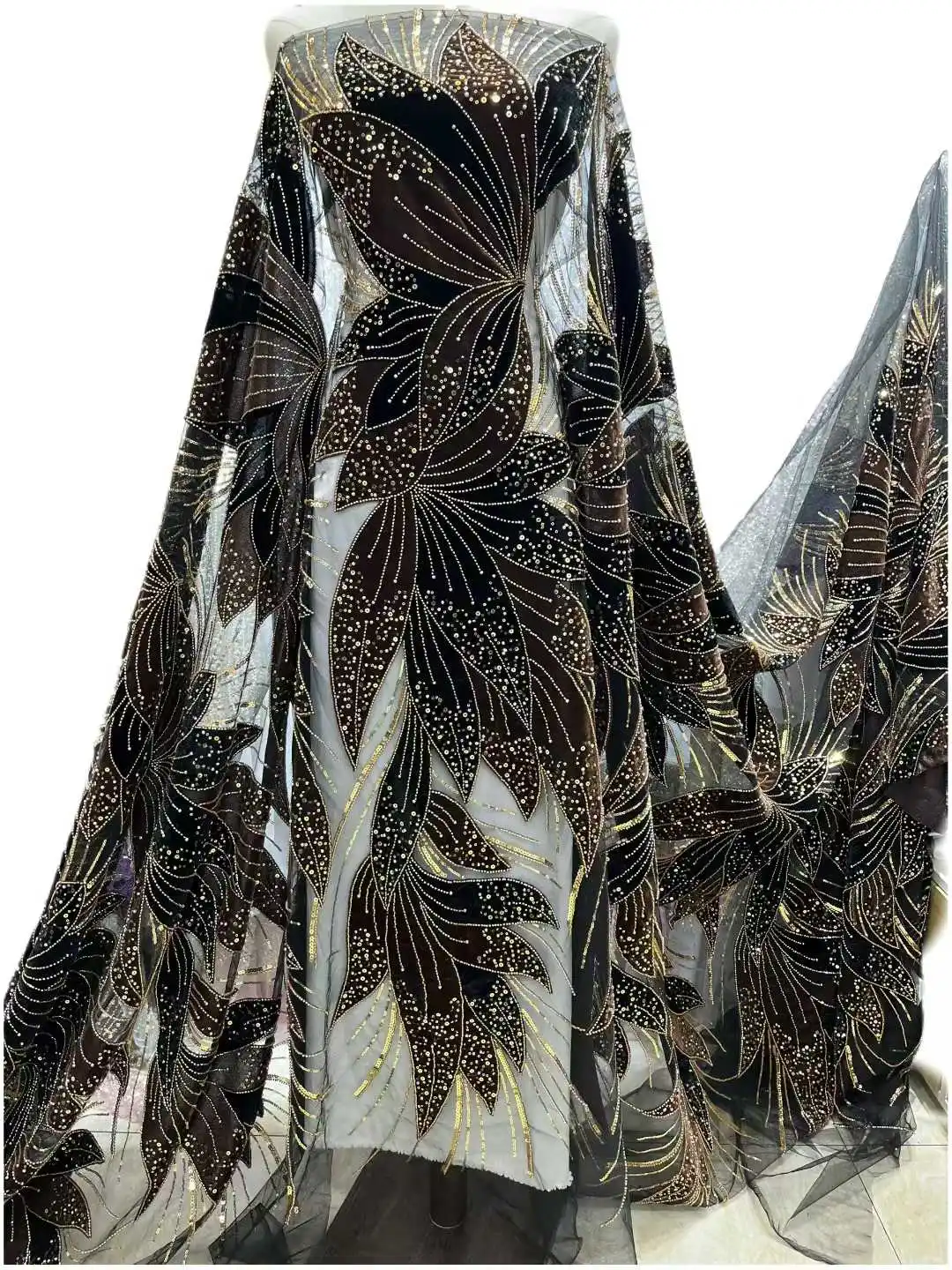 2025 아프리카 비즈 레이스 나이지리아 고품질 레이스 원단 벨벳 스팽글 자수 기퓌르 파티 드레스 웨딩 재봉용