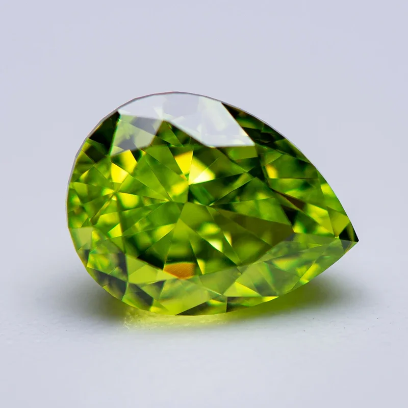 Cubic Zirconia Synthetic Gemstone 5A Grade Quality Apple Green Color Pear Shape 4k Crushed Ice Cut Loose Lab CZ Stones Jewelry