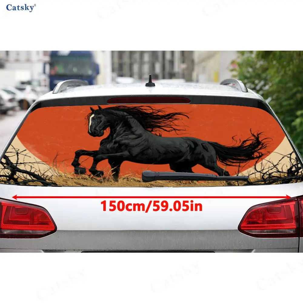 Vintage Style Galloping Horse PVC Perforated Car Vinyl Wraps, Durable Car Windshield Sticker, Waterproof Car Window Decal